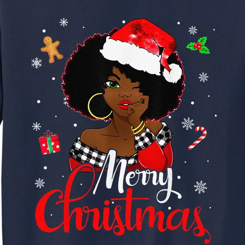 Black African American Melanin Christmas Santa Hat Xmas Tall Sweatshirt