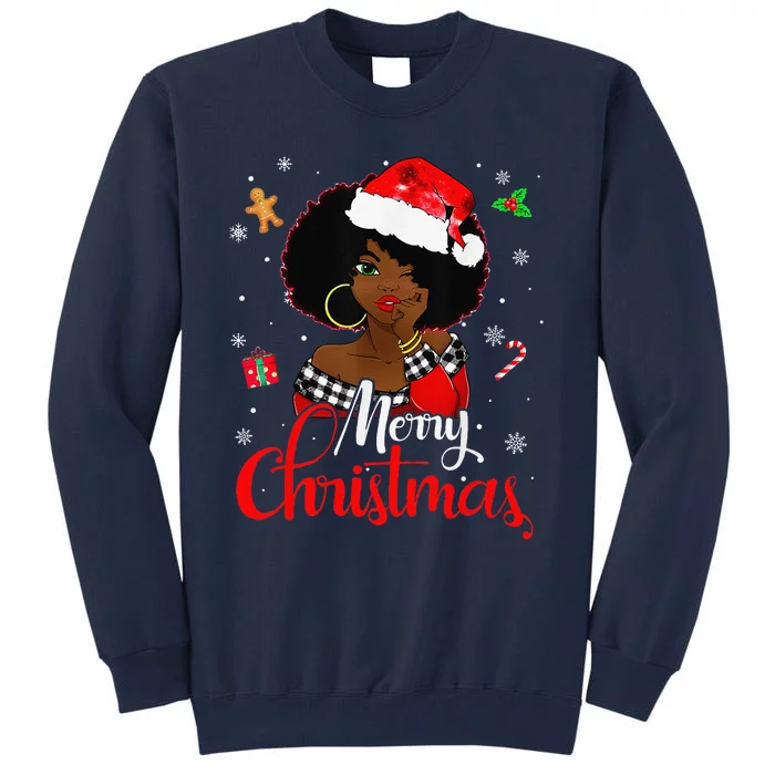 Black African American Melanin Christmas Santa Hat Xmas Tall Sweatshirt