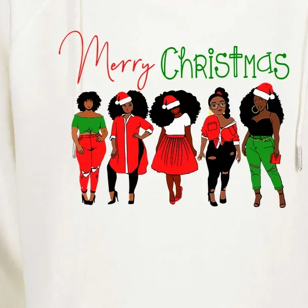 Black African American Santa Christmas Melanin Wo Womens Funnel Neck Pullover Hood