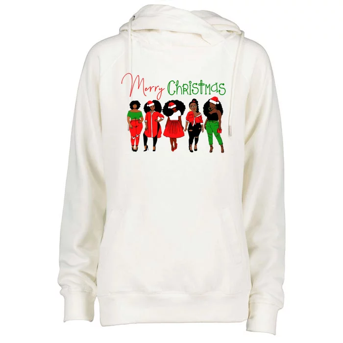 Black African American Santa Christmas Melanin Wo Womens Funnel Neck Pullover Hood