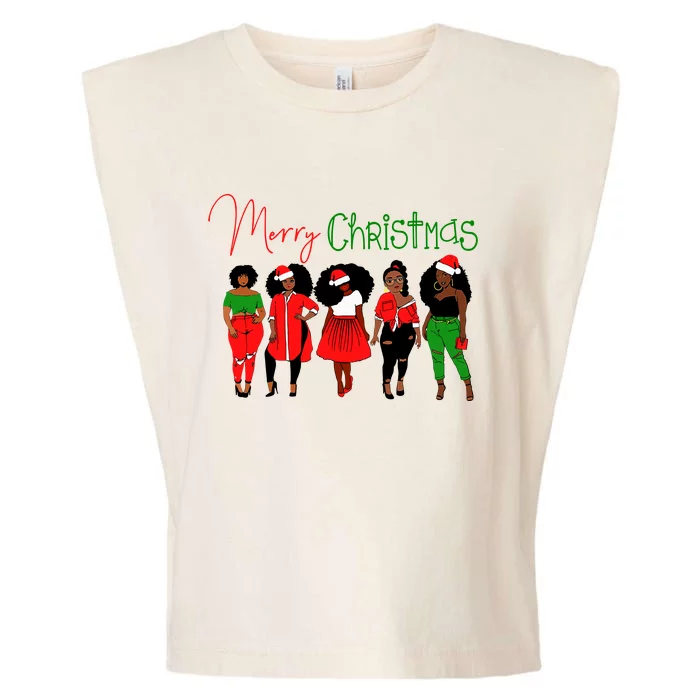 Black African American Santa Christmas Melanin Wo Garment-Dyed Women's Muscle Tee