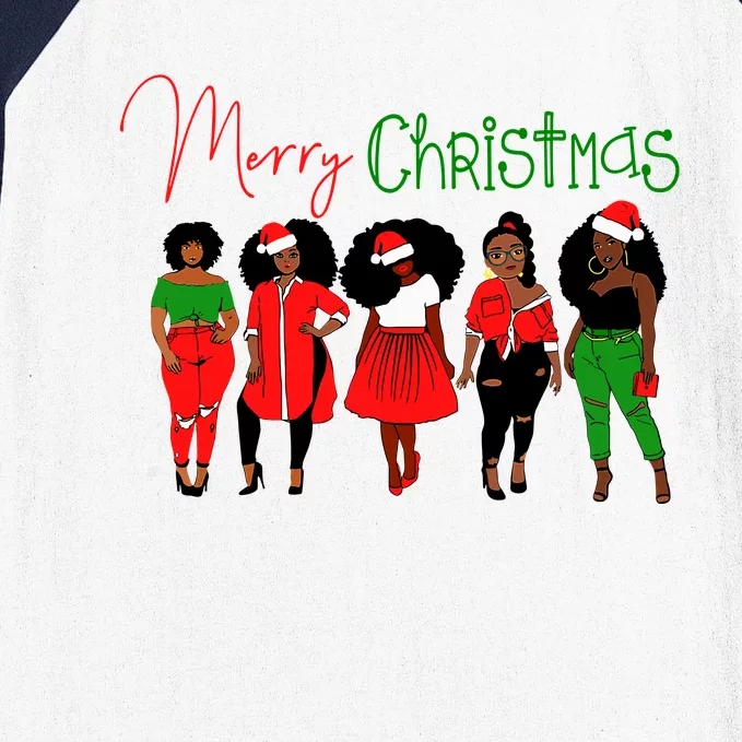 Black African American Santa Christmas Melanin Wo Baseball Sleeve Shirt