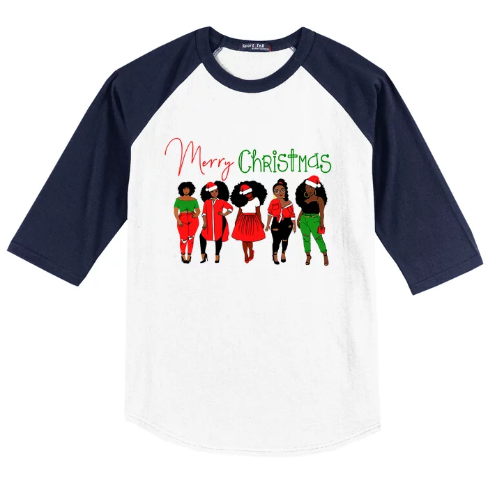 Black African American Santa Christmas Melanin Wo Baseball Sleeve Shirt