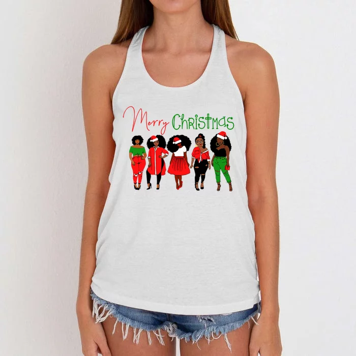 Black African American Santa Christmas Melanin Wo Women's Knotted Racerback Tank