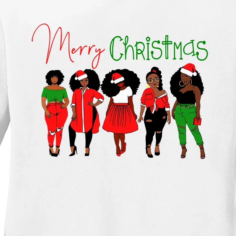 Black African American Santa Christmas Melanin Wo Ladies Long Sleeve Shirt