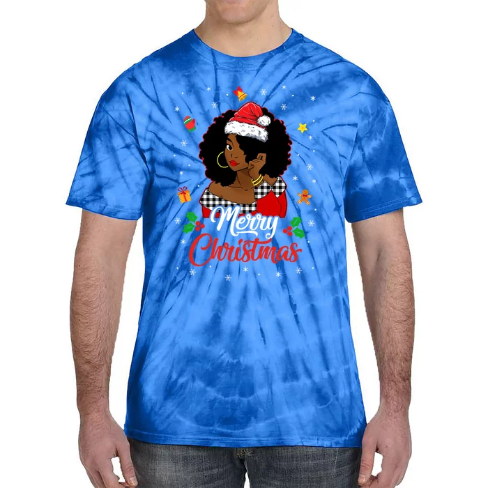 Black African American Melanin Christmas Santa Hat Xmas Gift Tie-Dye T-Shirt