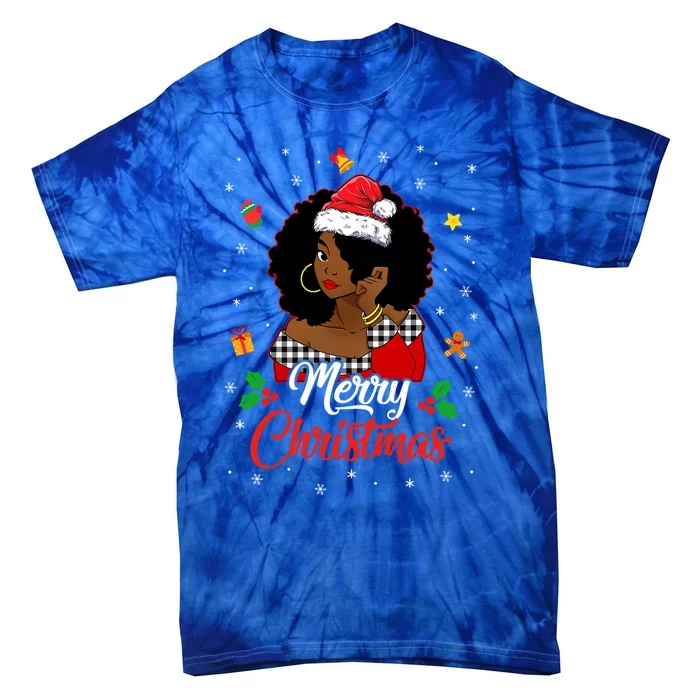 Black African American Melanin Christmas Santa Hat Xmas Gift Tie-Dye T-Shirt