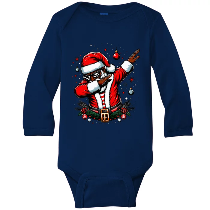 Black African American Santa Matching Christmas pjs Baby Long Sleeve Bodysuit