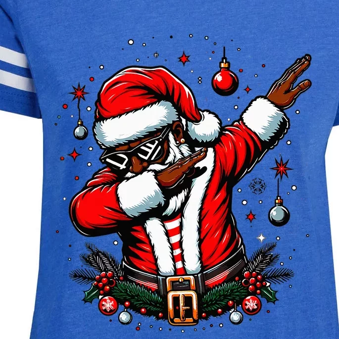 Black African American Santa Matching Christmas pjs Enza Ladies Jersey Football T-Shirt