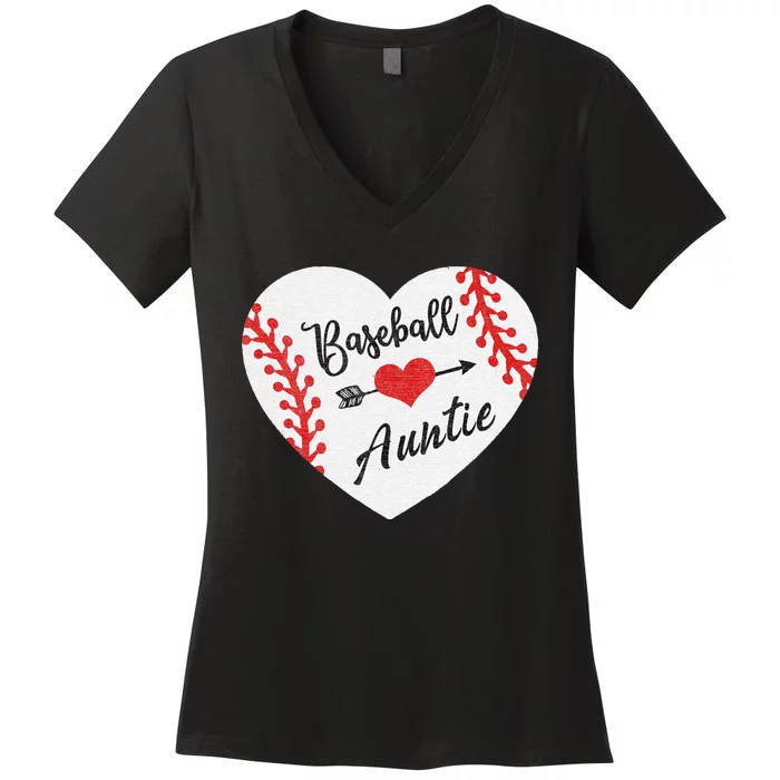 Baseball Auntie Aunt Heart Softball Women's V-Neck T-Shirt