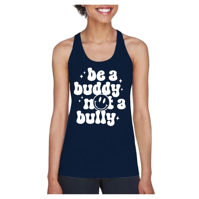 Be A Buddy Not A Bully Retro Smile Anti Bullying Unity Day Women's Racerback Tank