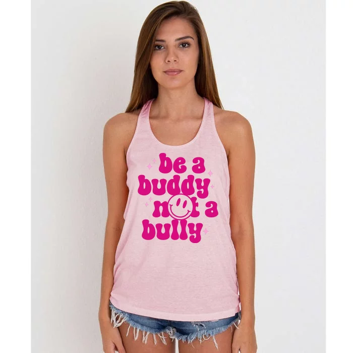 Be A Buddy Not A Bully Retro Smile Anti Bullying Unity Day Women's Knotted Racerback Tank