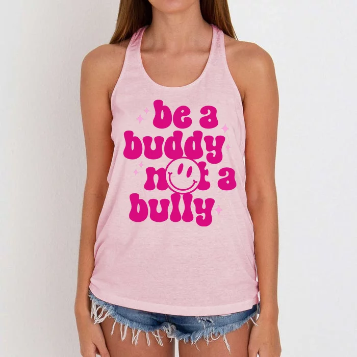 Be A Buddy Not A Bully Retro Smile Anti Bullying Unity Day Women's Knotted Racerback Tank