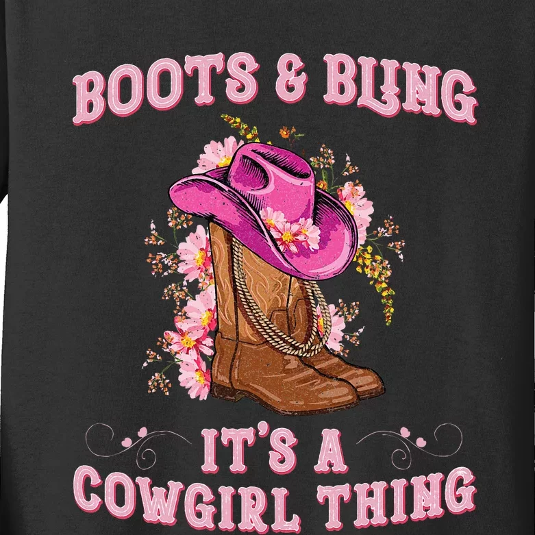 Boots And Bling Its A Cowgirl Thing Cute Love Country Kids Long Sleeve Shirt