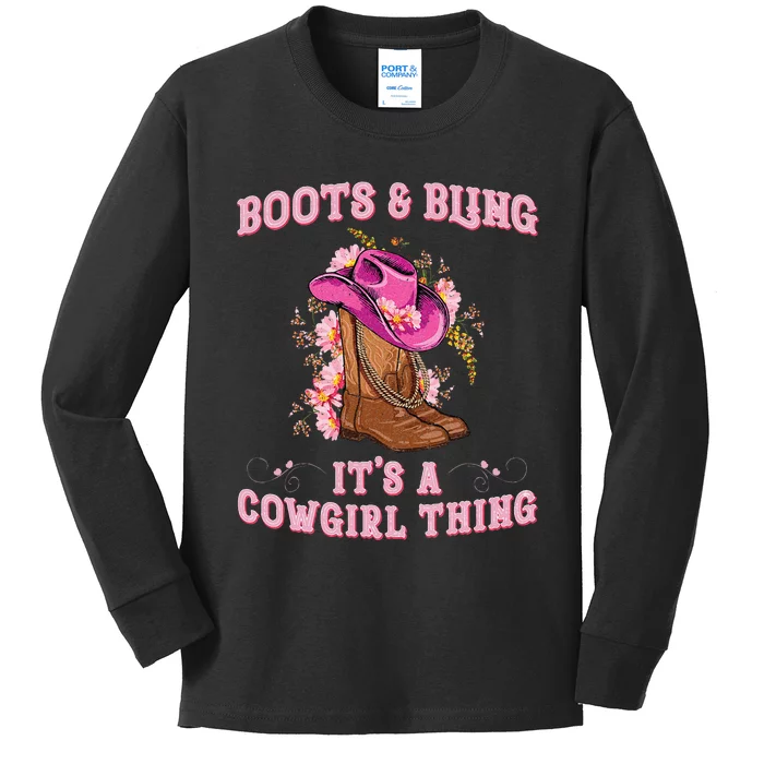 Boots And Bling Its A Cowgirl Thing Cute Love Country Kids Long Sleeve Shirt