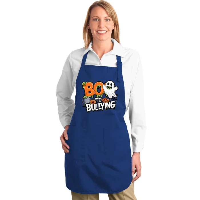 Boo Anti Bullying Funny Halloween Orange Unity Day Full-Length Apron With Pocket