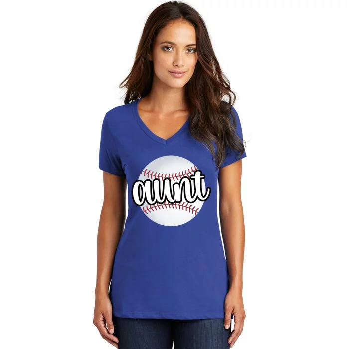 Baseball Aunt Baseball Fan Proud Baseball Auntie Gift Women's V-Neck T-Shirt