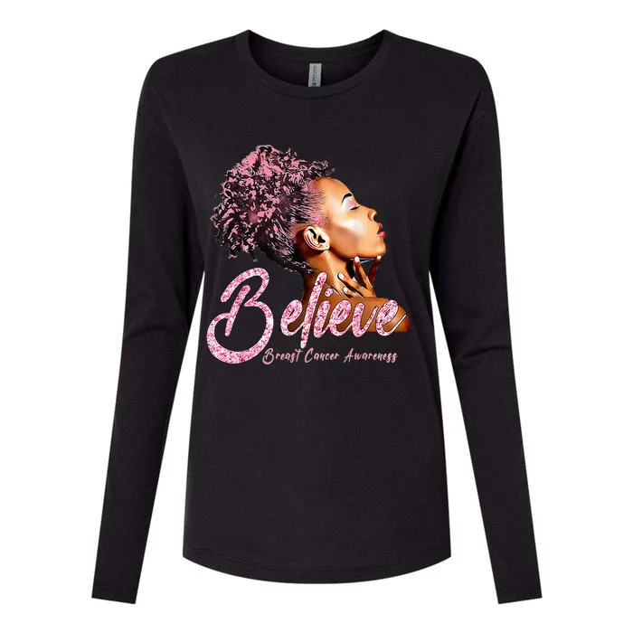 Believe Afro Black Girls Breast Cancer Awareness Gift Womens Cotton Relaxed Long Sleeve T-Shirt