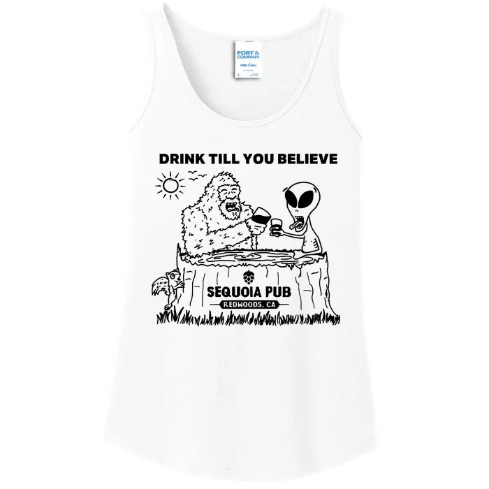 Bigfoot Alien Bar Drink Till You Believe Ladies Essential Tank