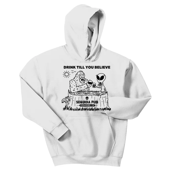 Bigfoot Alien Bar Drink Till You Believe Kids Hoodie