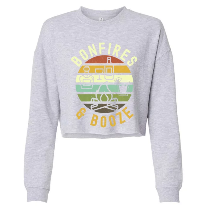 Bonfires And Booze Retro Trendy Casual Graphic Fall Gift Cropped Pullover Crew