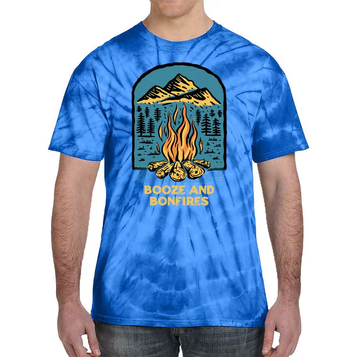 Booze And Bonfires Camping Beer Lover Camper Er Hiking Gift Tie-Dye T-Shirt