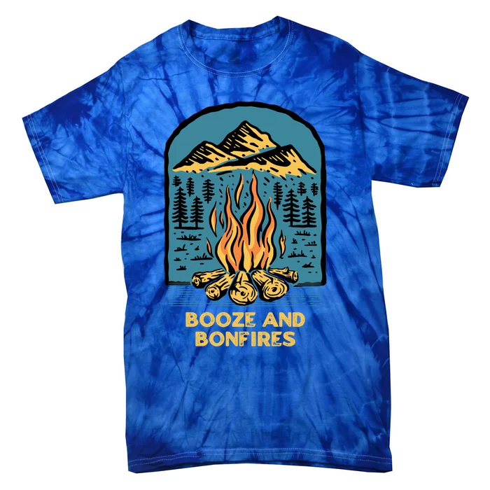 Booze And Bonfires Camping Beer Lover Camper Er Hiking Gift Tie-Dye T-Shirt