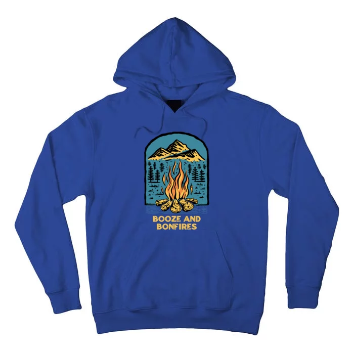 Booze And Bonfires Camping Beer Lover Camper Er Hiking Gift Tall Hoodie