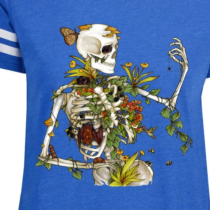 Bones And Botany Funny Skeleton Plants Botanical Gift Enza Ladies Jersey Football T-Shirt