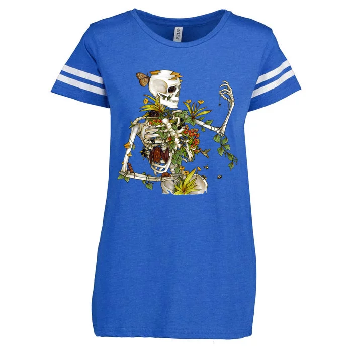 Bones And Botany Funny Skeleton Plants Botanical Gift Enza Ladies Jersey Football T-Shirt