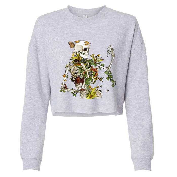 Bones And Botany Funny Skeleton Plants Botanical Gift Cropped Pullover Crew