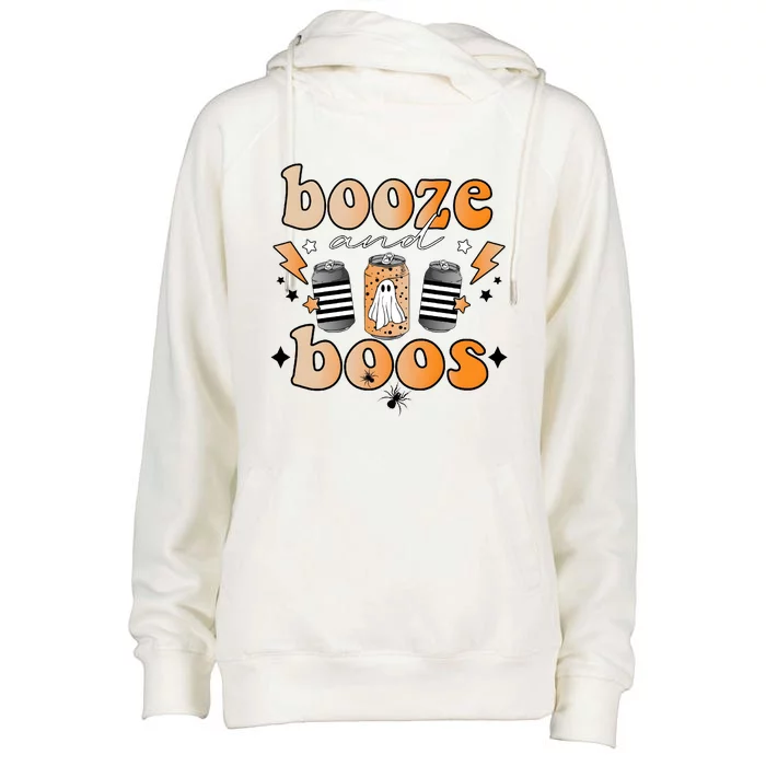 Booze And Boos Retro Halloween Ghoul Womens Funnel Neck Pullover Hood