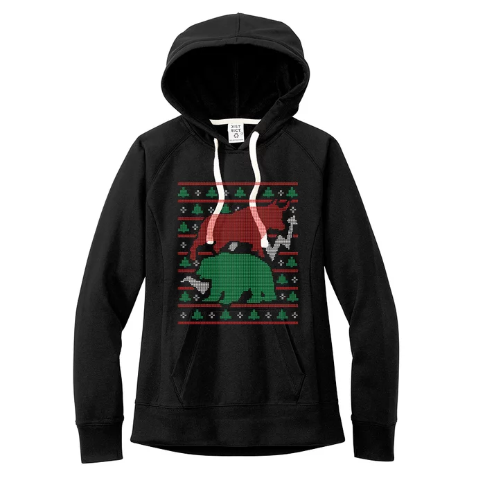 Bull And Bear Christmas Stock Market Investor Ugly Gift Women's Fleece Hoodie