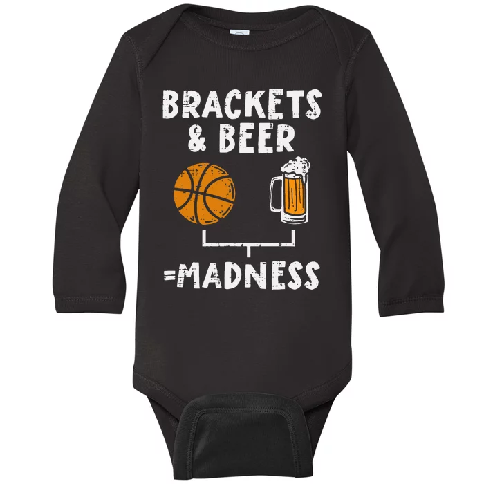 Brackets And Beer Madness Funny Drinking Baller Baby Long Sleeve Bodysuit