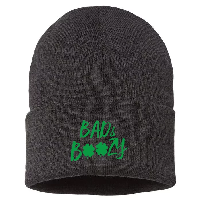 Bad And Boozy Funny Saint Patrick Day Drinking Funny Sustainable Knit Beanie