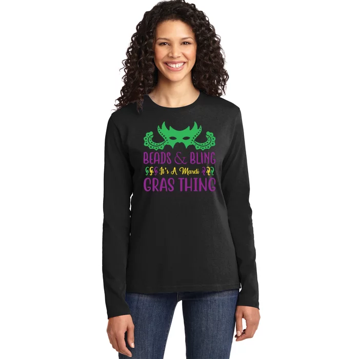 Beads And Bling It's A Mardi Gras Thing Ladies Long Sleeve Shirt