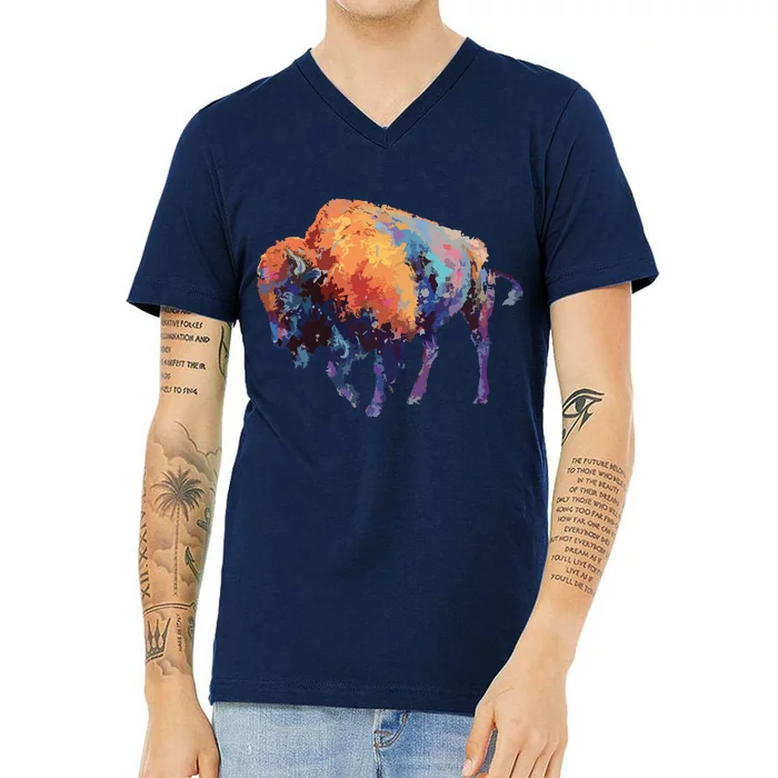 Buffalo American Bison Western Gift V-Neck T-Shirt