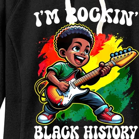 Black Afro Boy IM Rockin Black History Month Guitarist Women's Fleece Hoodie