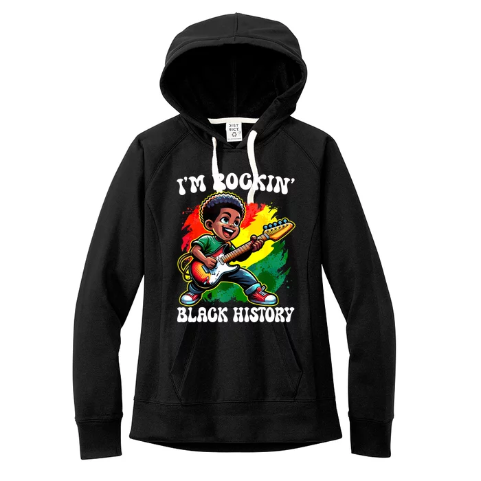 Black Afro Boy IM Rockin Black History Month Guitarist Women's Fleece Hoodie