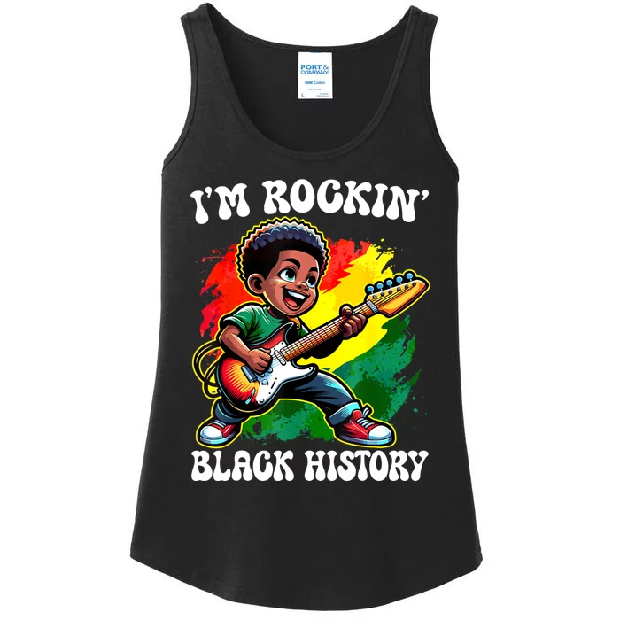 Black Afro Boy IM Rockin Black History Month Guitarist Ladies Essential Tank