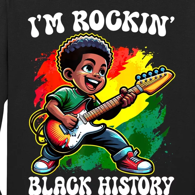 Black Afro Boy IM Rockin Black History Month Guitarist Tall Long Sleeve T-Shirt