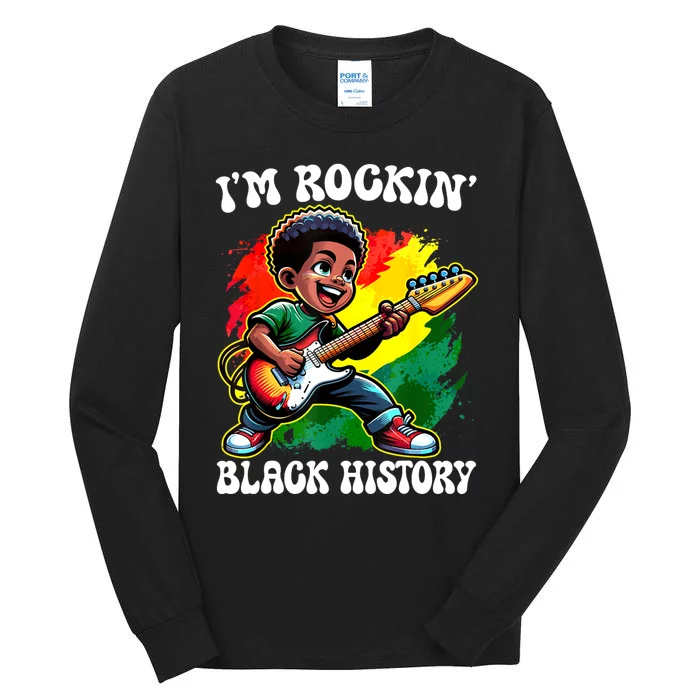 Black Afro Boy IM Rockin Black History Month Guitarist Tall Long Sleeve T-Shirt