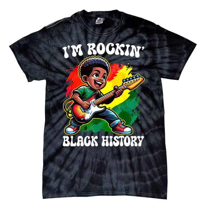 Black Afro Boy IM Rockin Black History Month Guitarist Tie-Dye T-Shirt