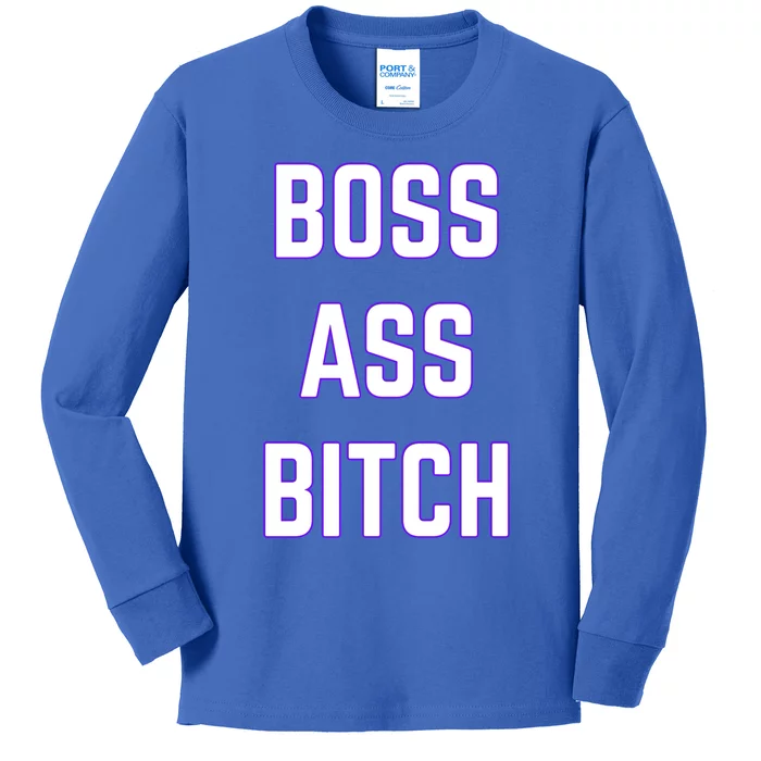 Boss Ass Bitch Fun Cute Cool Motivational Gift Kids Long Sleeve Shirt