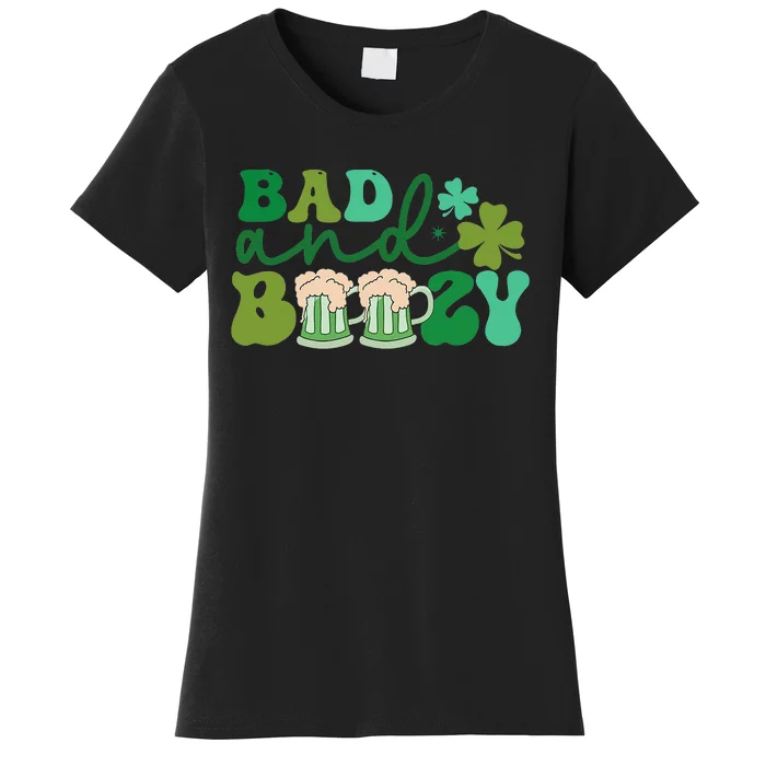 Bad And Boozy Irish drinking Funny St Patricks Day Women's T-Shirt