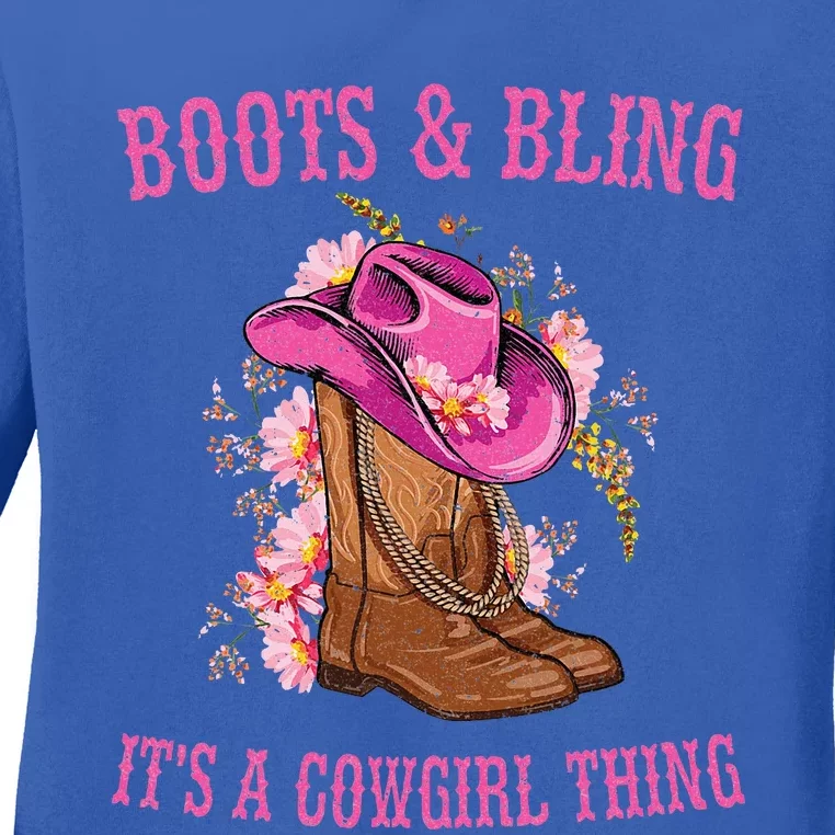 Boots and Bling its a Cowgirl Thing Cute Love Country Life Ladies Long Sleeve Shirt