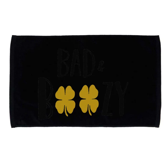 Bad And Boozy Funny Saint Patrick Shamrock Golden Retro Microfiber Hand Towel