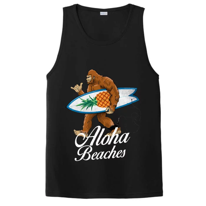 Bigfoot Aloha Beaches Hawaiian Pineapple SurfVacation Performance Tank