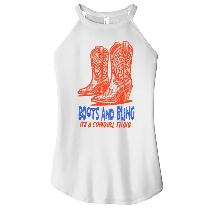 Boots And Bling ItS A Cowgirl Thing Vintage Women’s Perfect Tri Rocker Tank