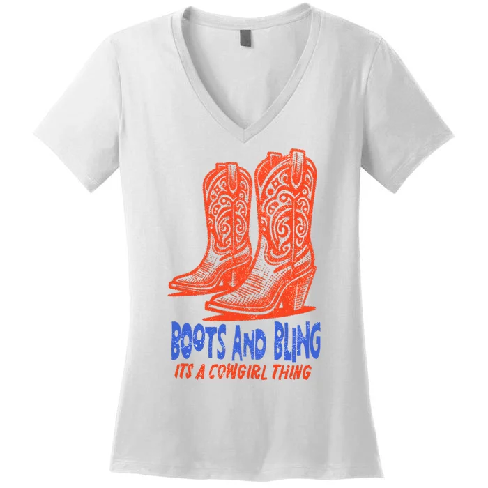 Boots And Bling ItS A Cowgirl Thing Vintage Women's V-Neck T-Shirt